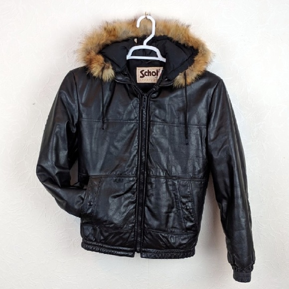 Schott NYC Other - Vtg SCHOTT Fox Fur Trim Hood Leather Bomber Jacket
